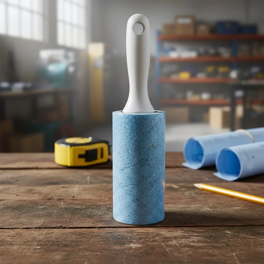 Lint roller removing pet hair from fabric