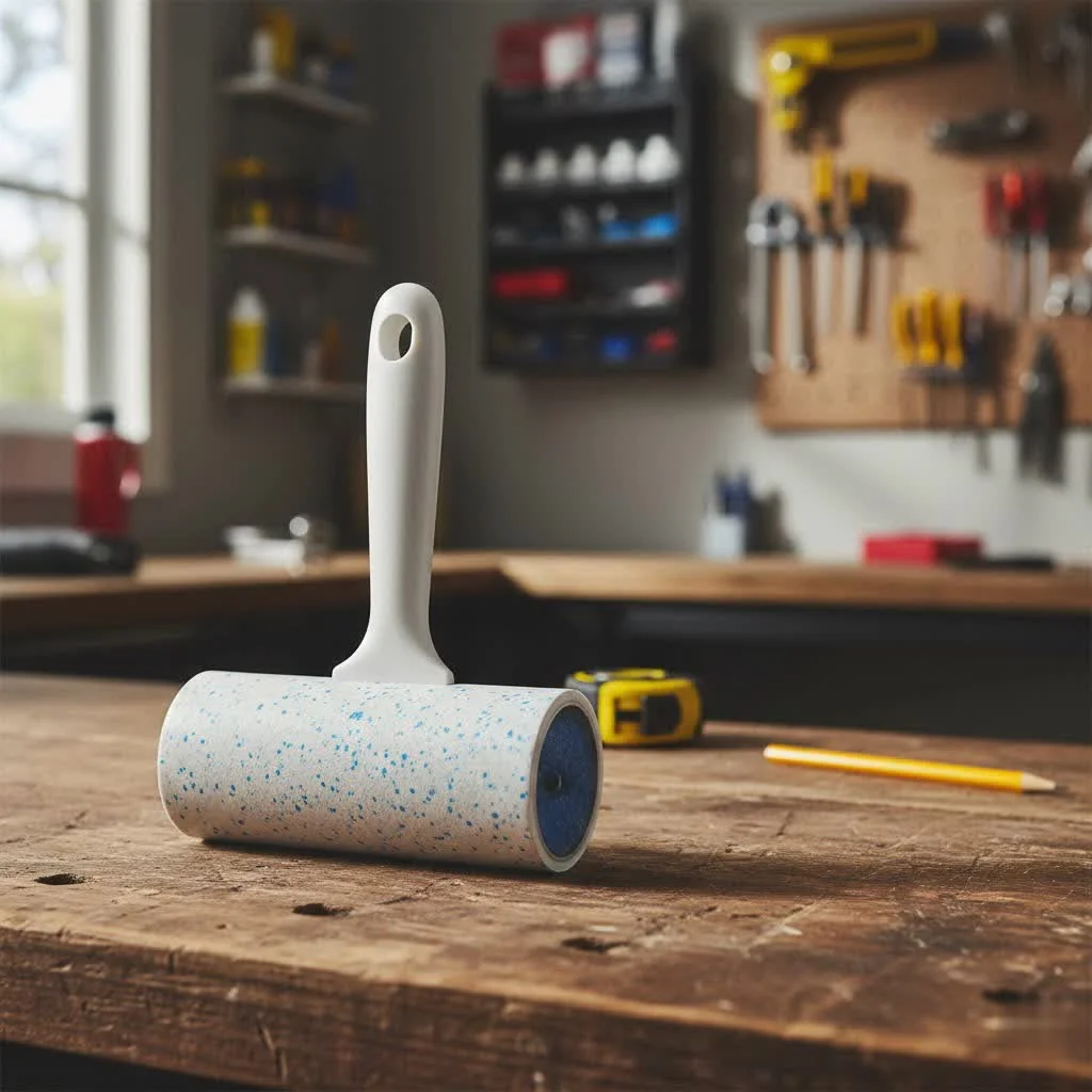 Carpet lint roller picking up pet hair